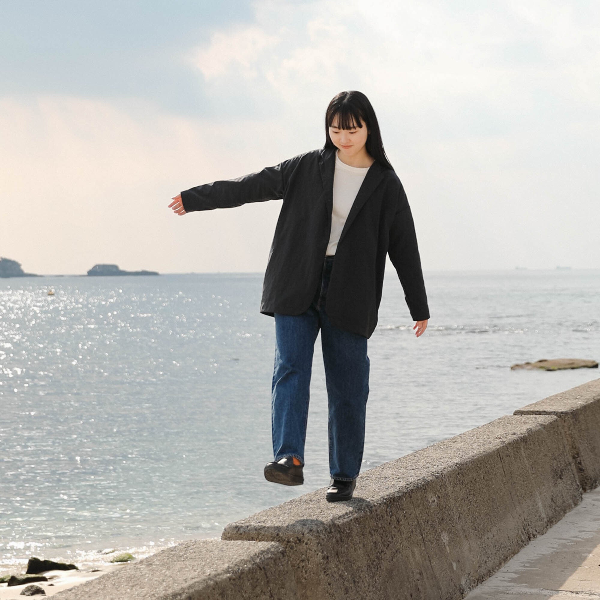 Nylon round cardigan<br>tailored collar<br>No.2560