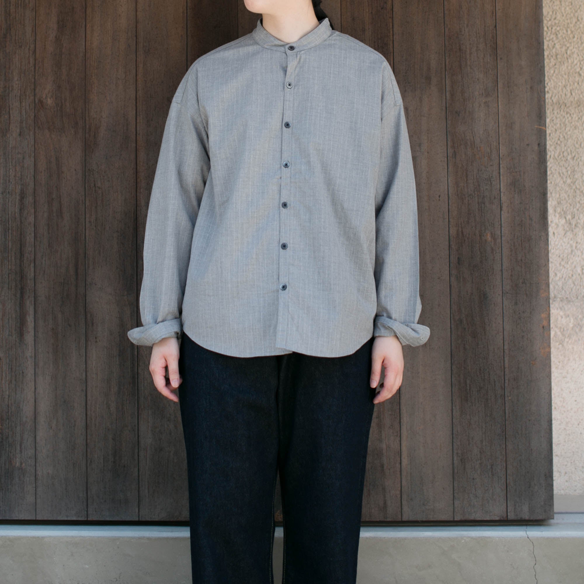 Drop shoulder atelier shirts<br>stand collar<br>No.2304-A