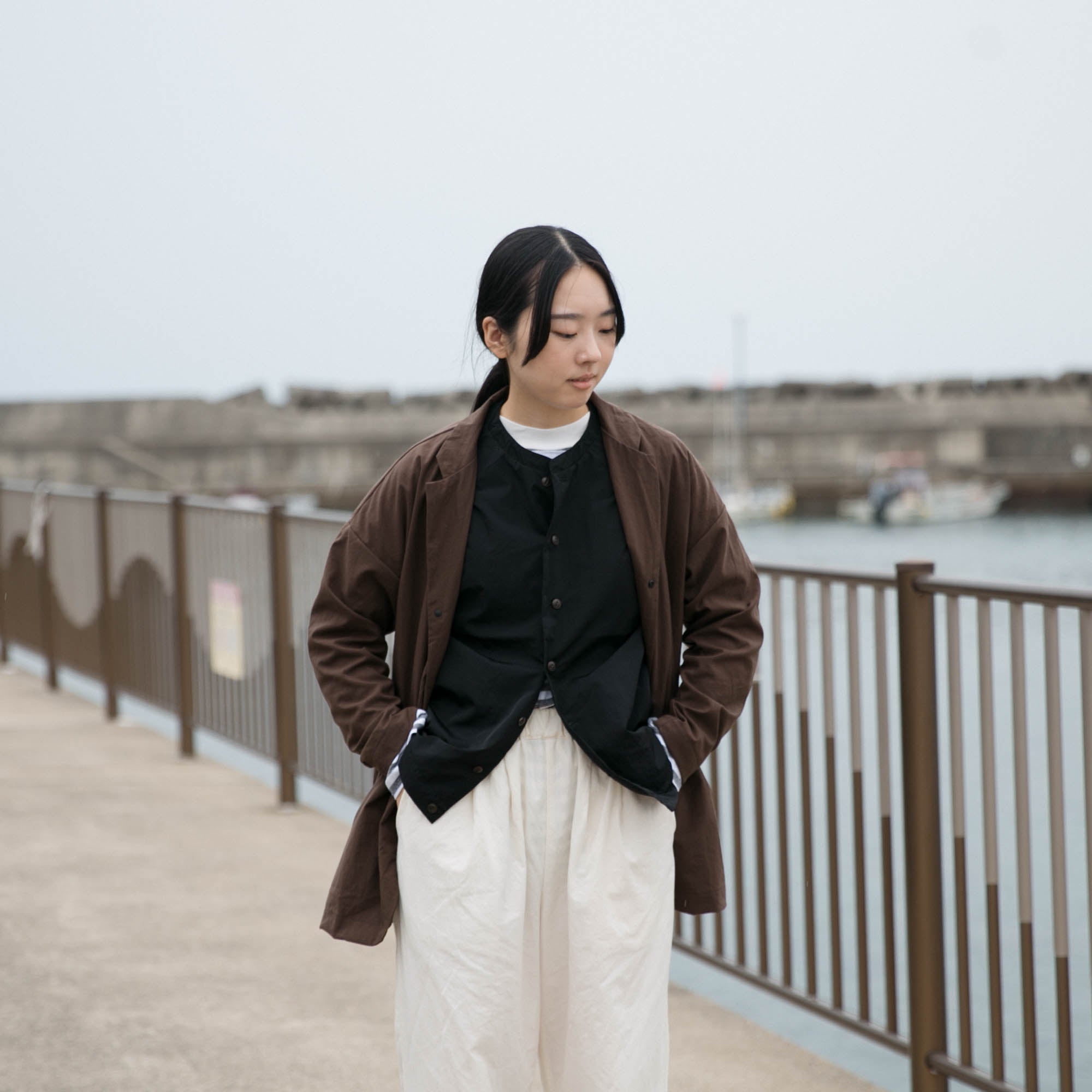 Nylon round cardigan<br>tailored collar<br>No.2560