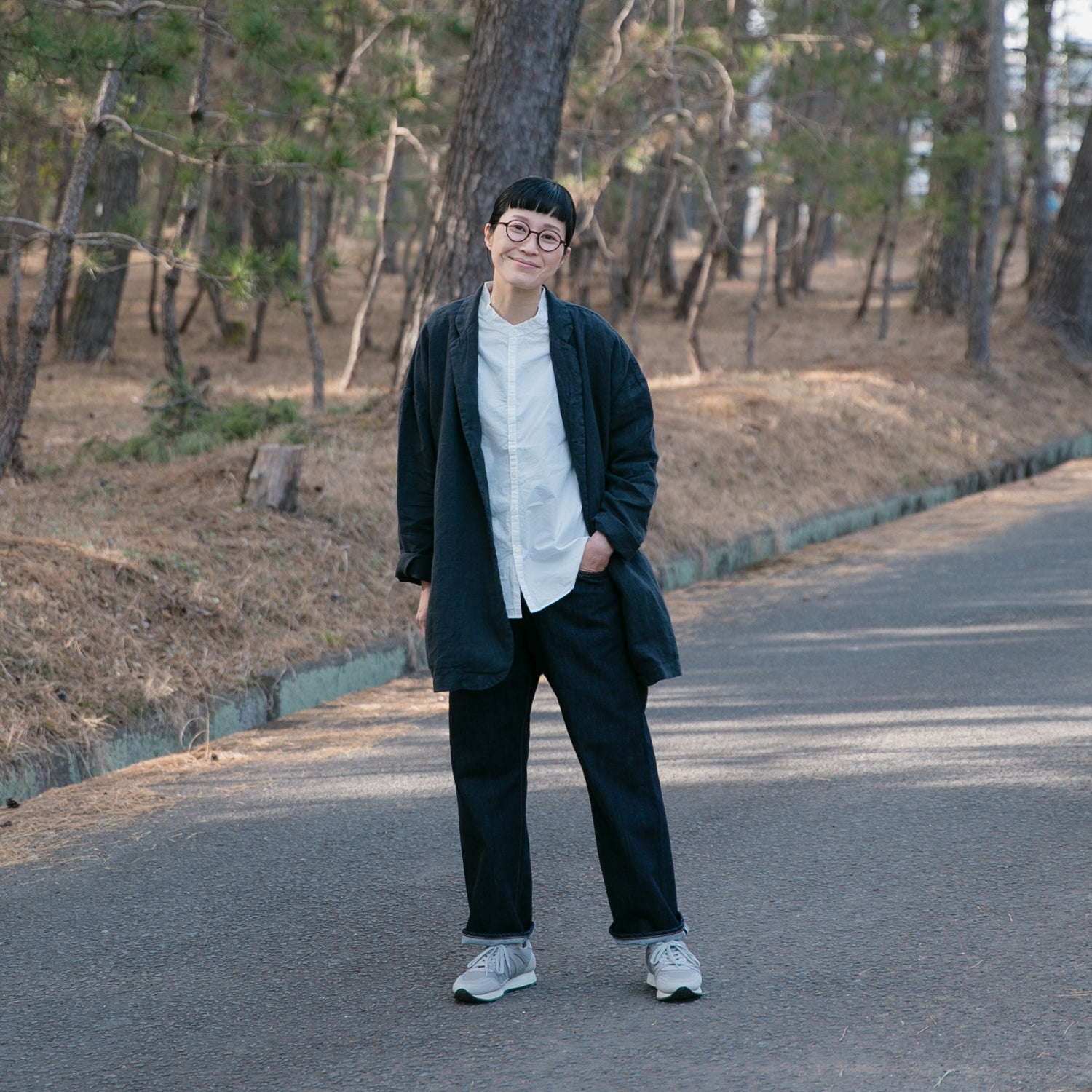 Linen round cardigan<br>tailored collar<br>No.2563