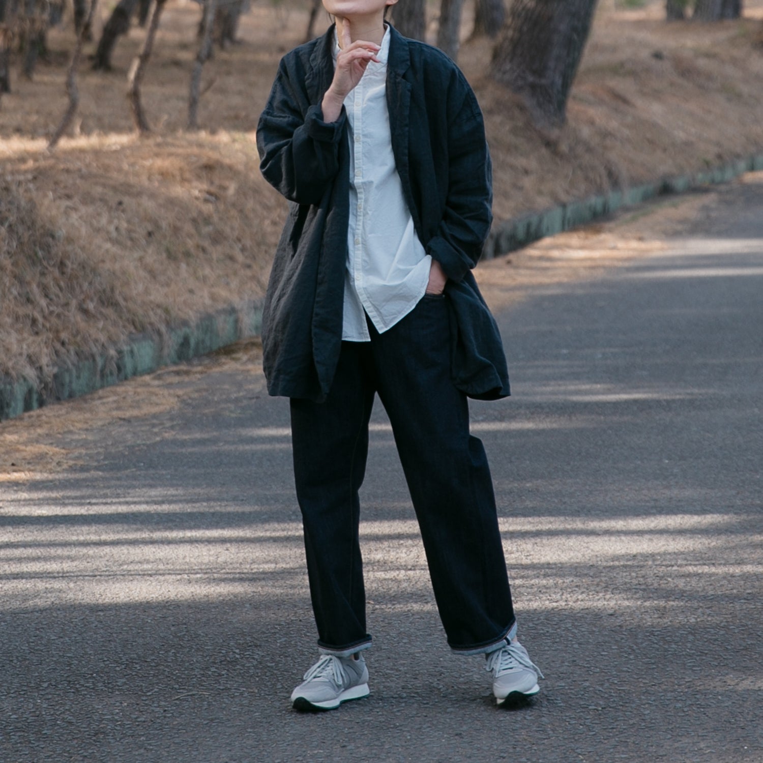 Linen round cardigan<br>tailored collar<br>No.2563