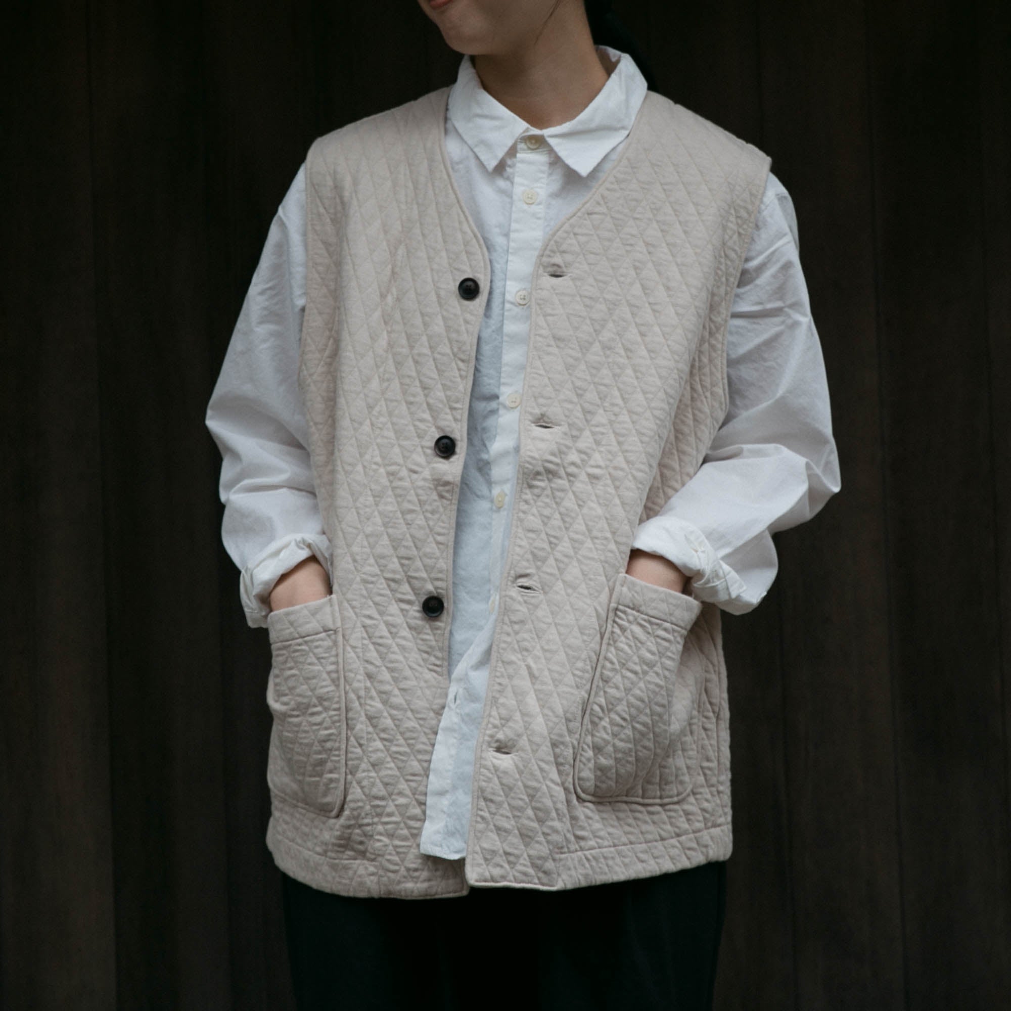 RINEN<br>30/1 オーガニック天竺<br>ダイヤキルティング ベスト<br>No.R17611