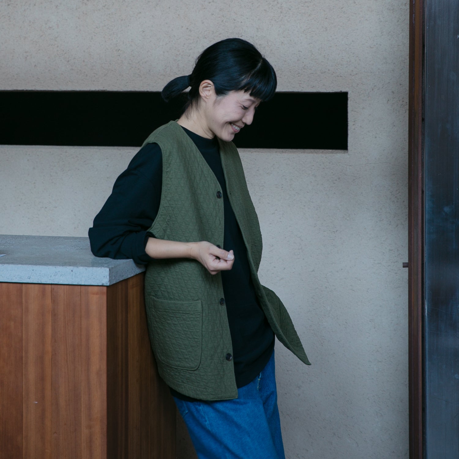 RINEN<br>30/1 オーガニック天竺<br>ダイヤキルティング ベスト<br>No.R17611