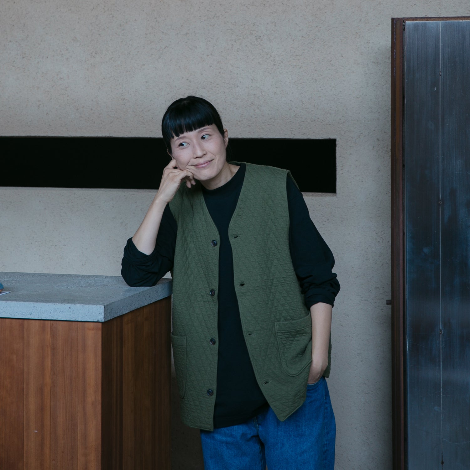 RINEN<br>30/1 オーガニック天竺<br>ダイヤキルティング ベスト<br>No.R17611