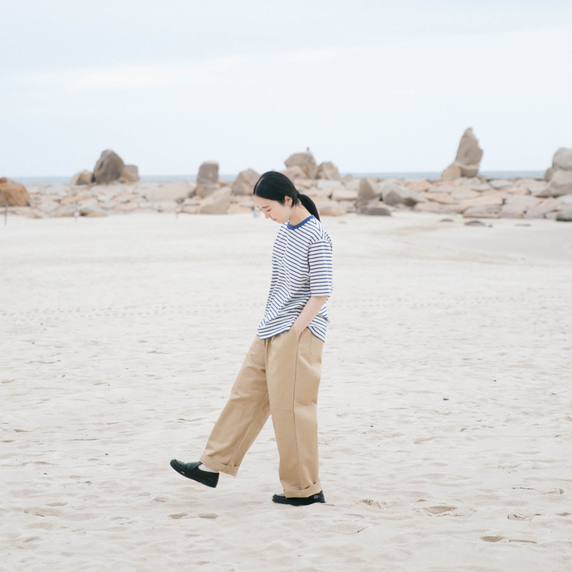 RINEN<br>32/1 引き揃え天竺ボーダー<br>半袖クルーネック<br>No.R19610