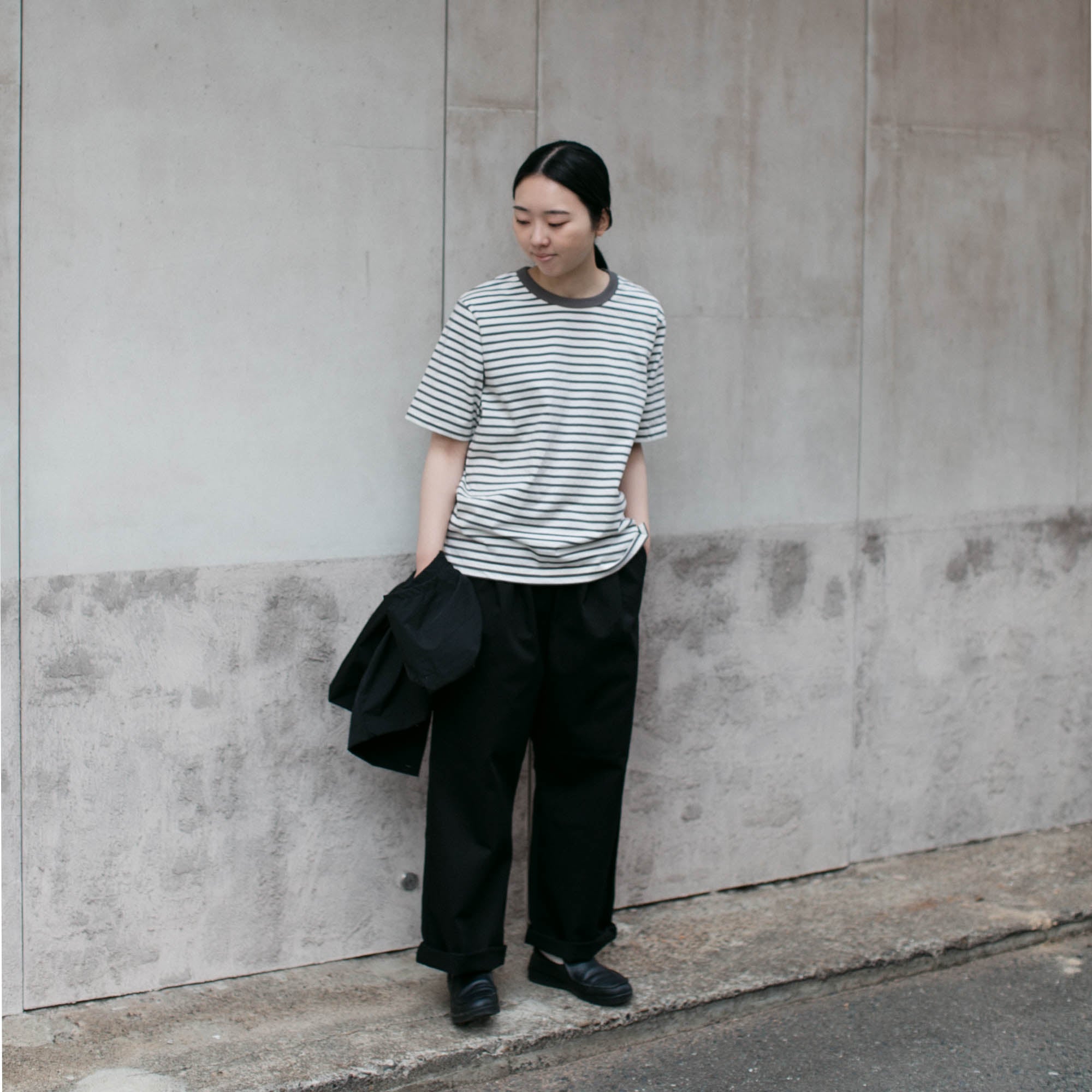 RINEN<br>32/1 引き揃え天竺ボーダー<br>半袖クルーネック<br>No.R19610