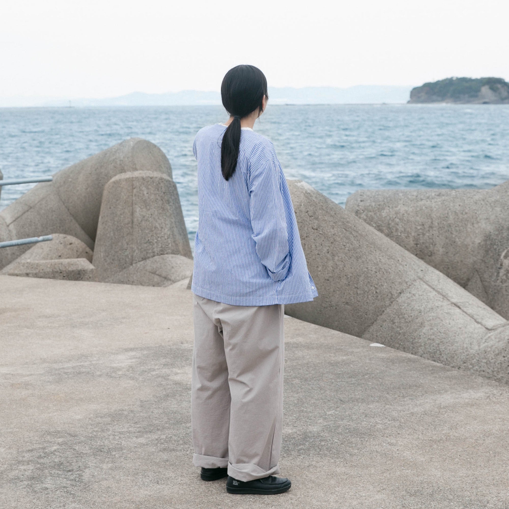 RINEN<br>80/1+50/1強撚平織<br>カーディガンシャツ<br>No.R39606