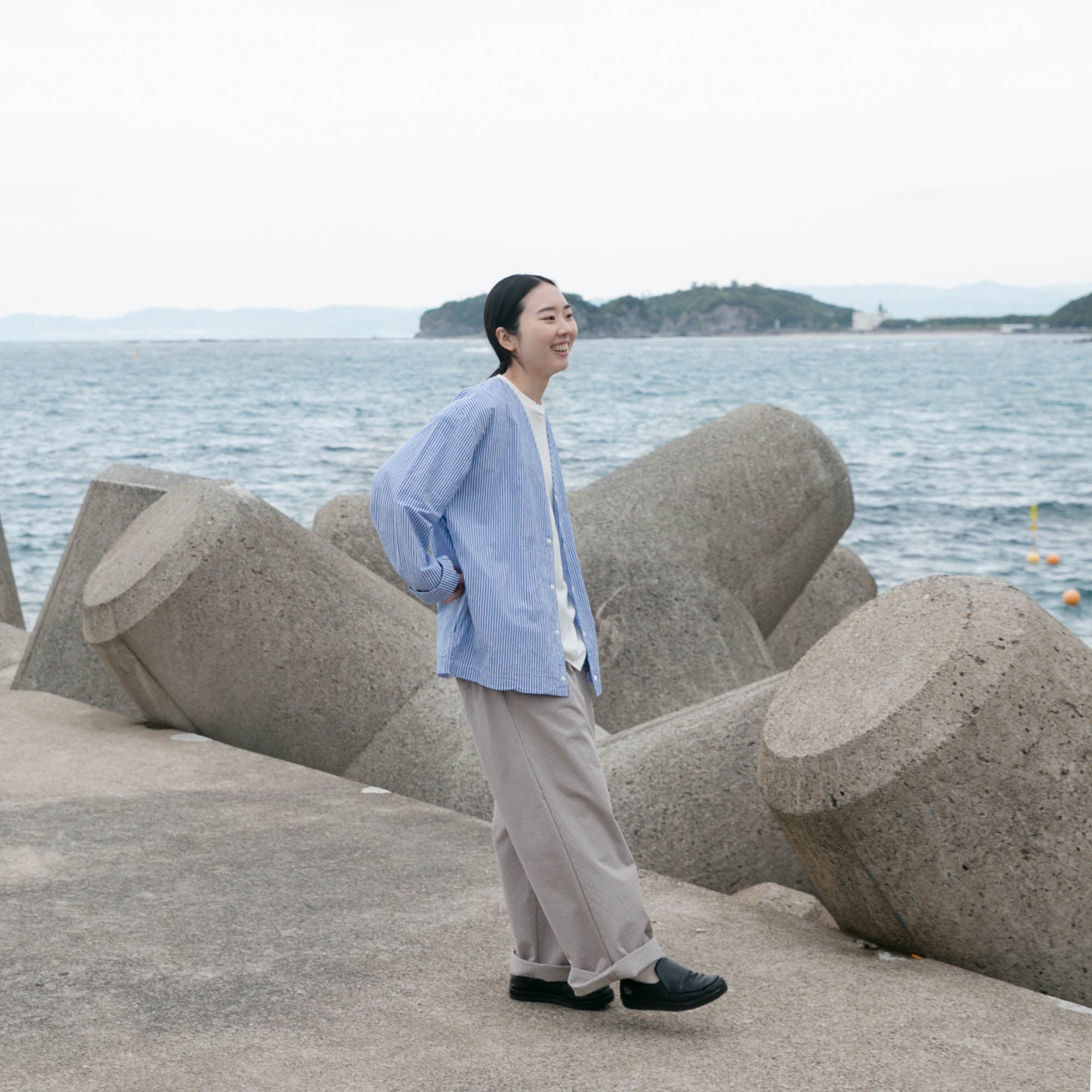 RINEN<br>80/1+50/1強撚平織<br>カーディガンシャツ<br>No.R39606