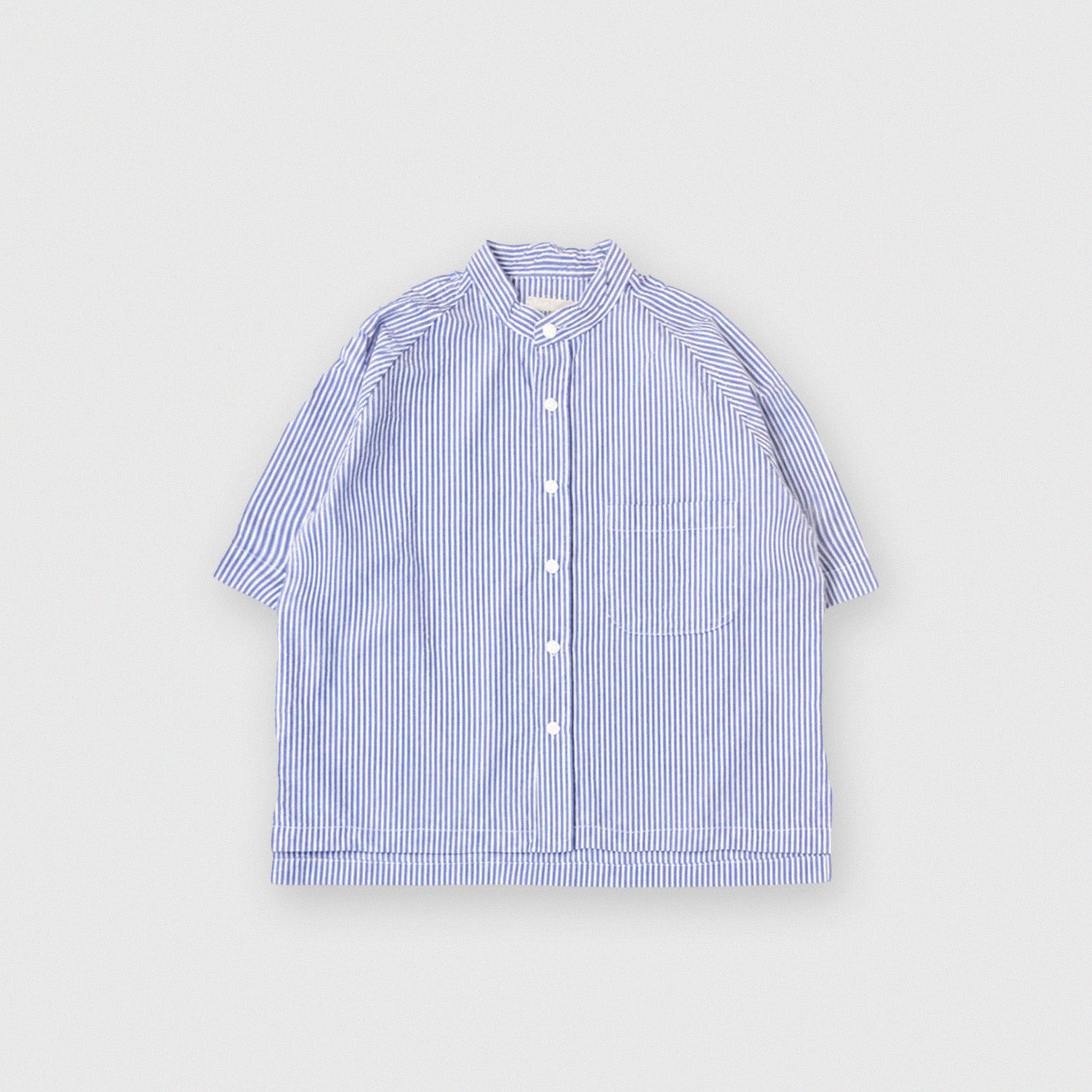 RINEN<br>80/1+50/1強撚平織<br>半袖ラグランスタンドカラーシャツ<br>No.R39608
