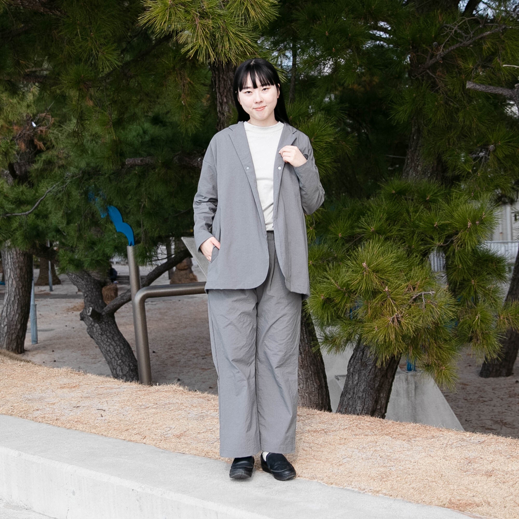 Nylon round cardigan<br>tailored collar<br>No.2560