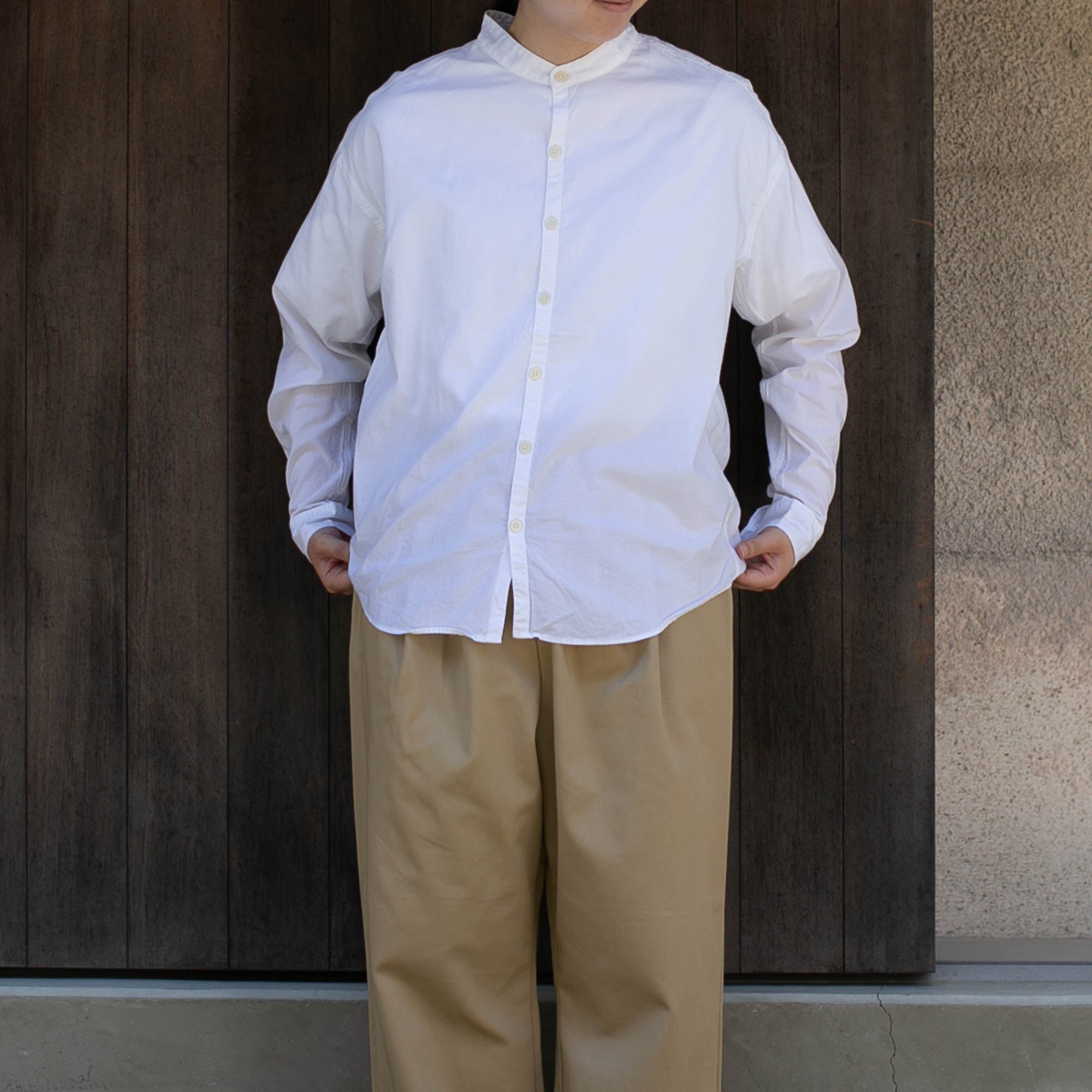 Drop shoulder atelier shirts<br>stand collar<br>No.2301-A