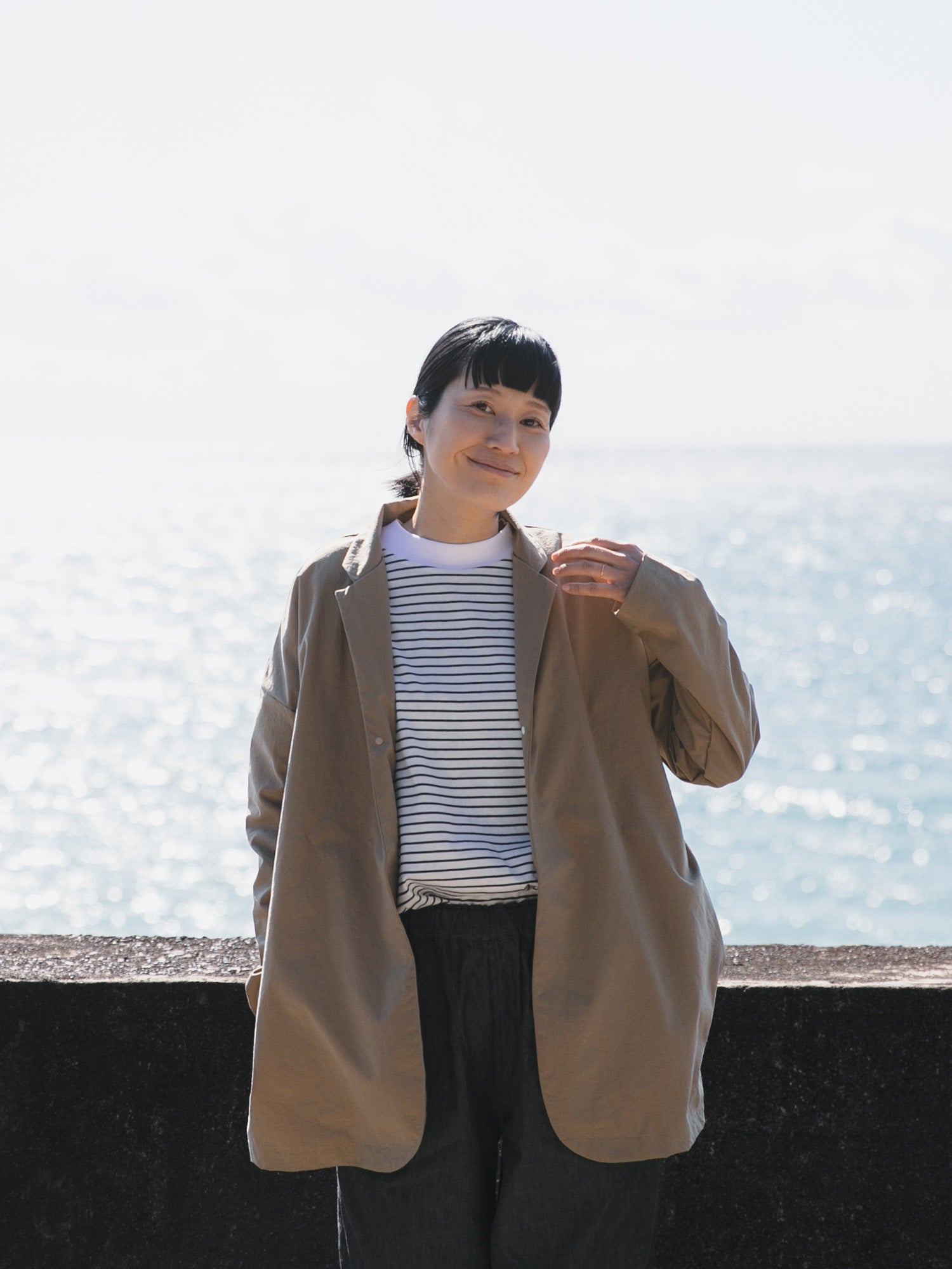 Nylon round cardigan<br>tailored collar<br>No.2560