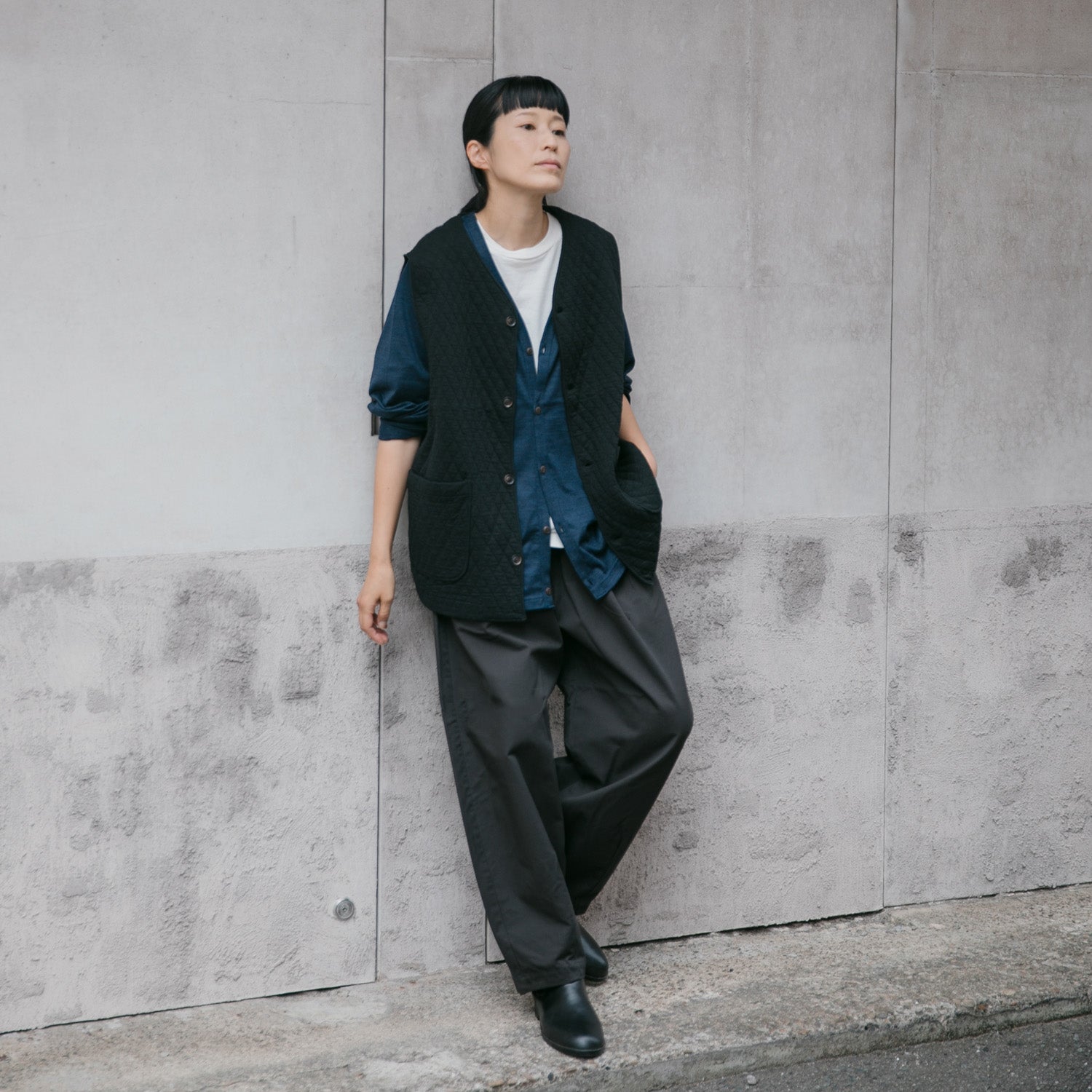 RINEN<br>30/1 オーガニック天竺<br>ダイヤキルティング ベスト<br>No.R17611