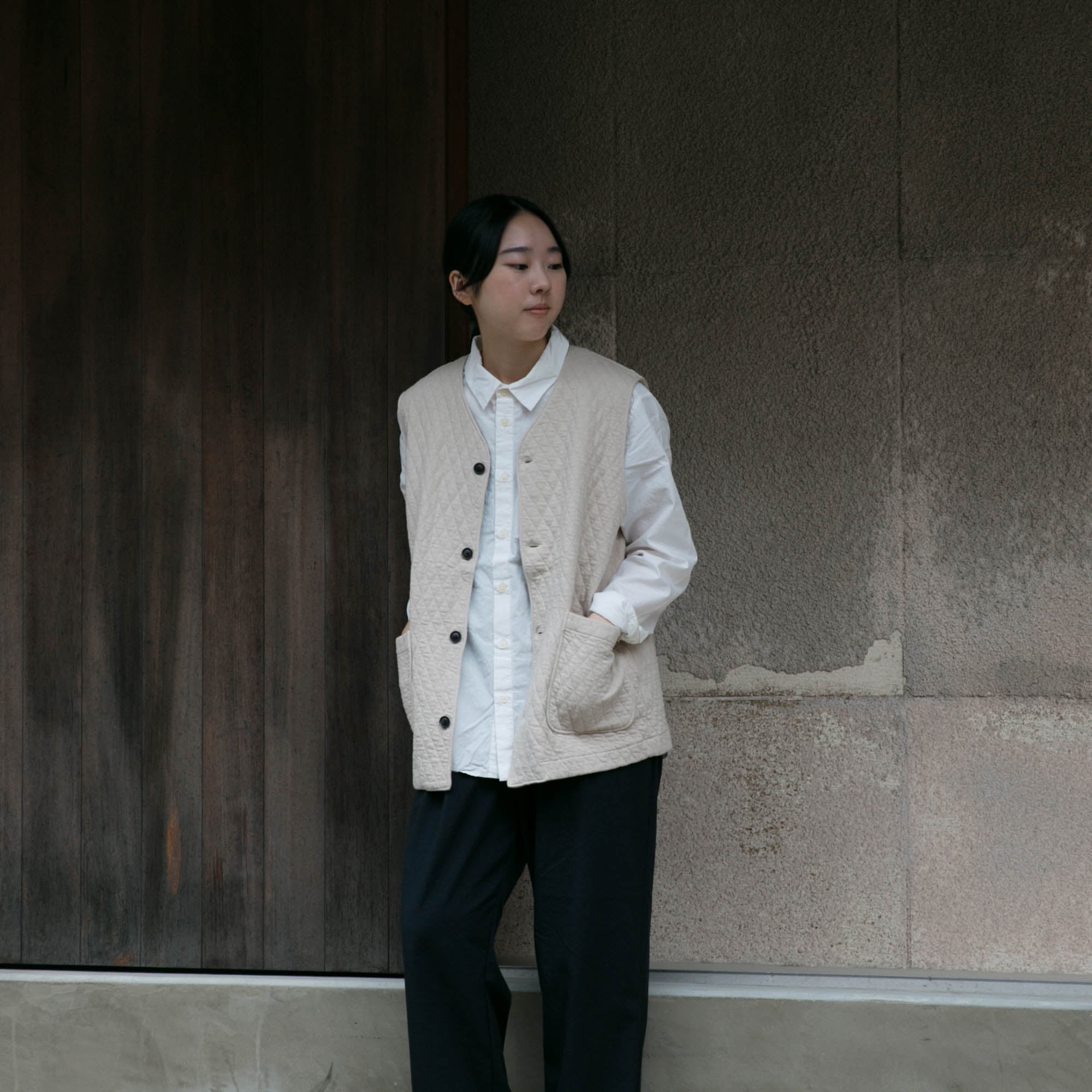 RINEN<br> 30/1 Organic Jersey Diamond Quilted Vest<br> No.R17611