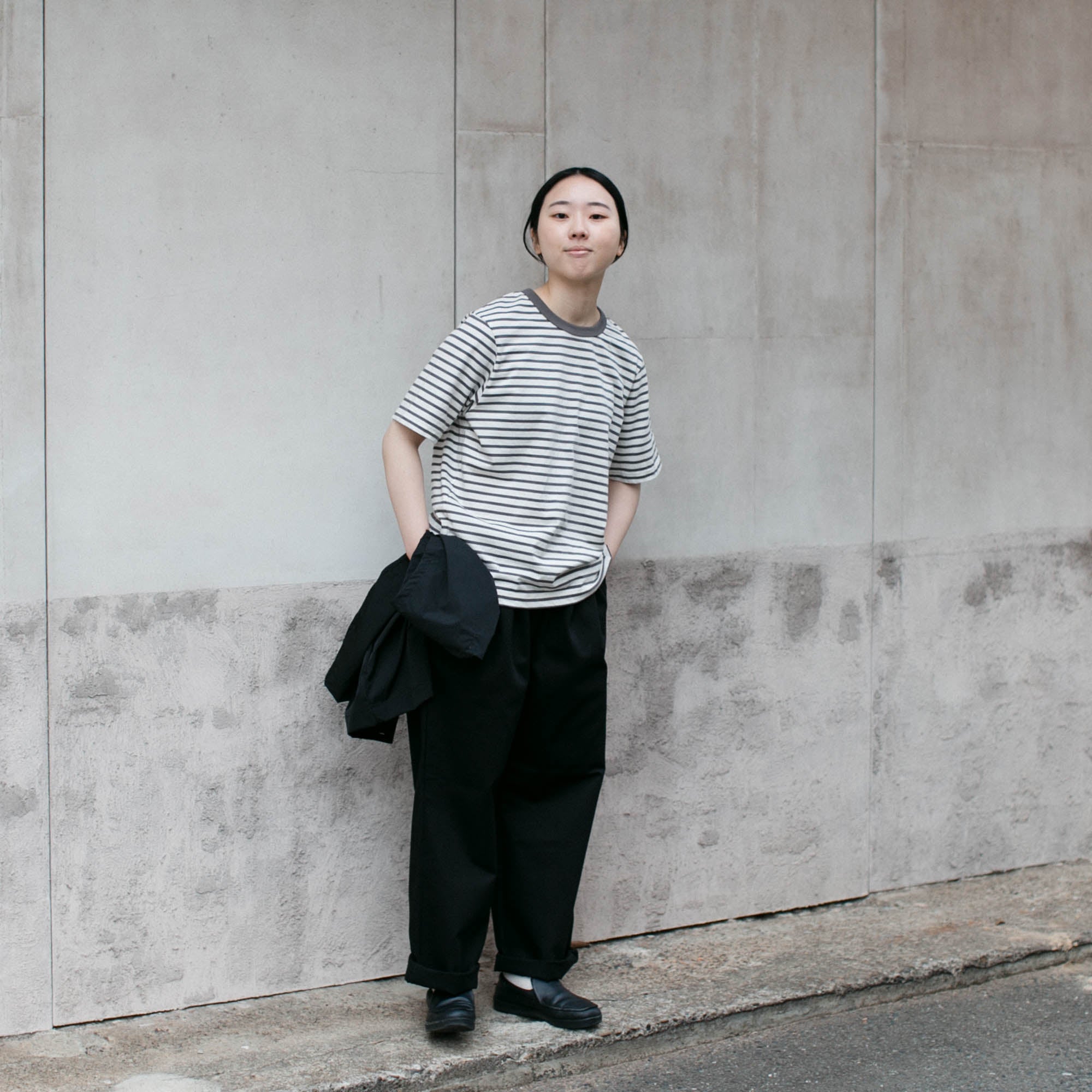 RINEN<br>32/1 引き揃え天竺ボーダー<br>半袖クルーネック<br>No.R19610