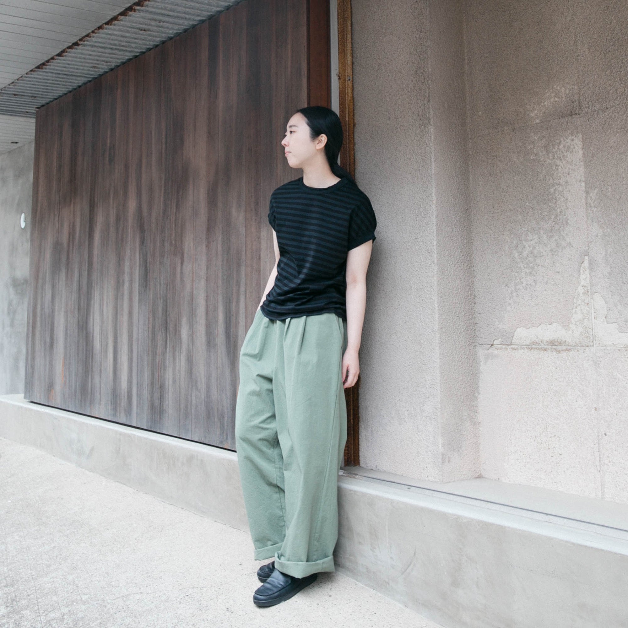 RINEN<br>60/2 スーピマ天竺ボーダー<br>フレンチスリーブ<br>No.R19622