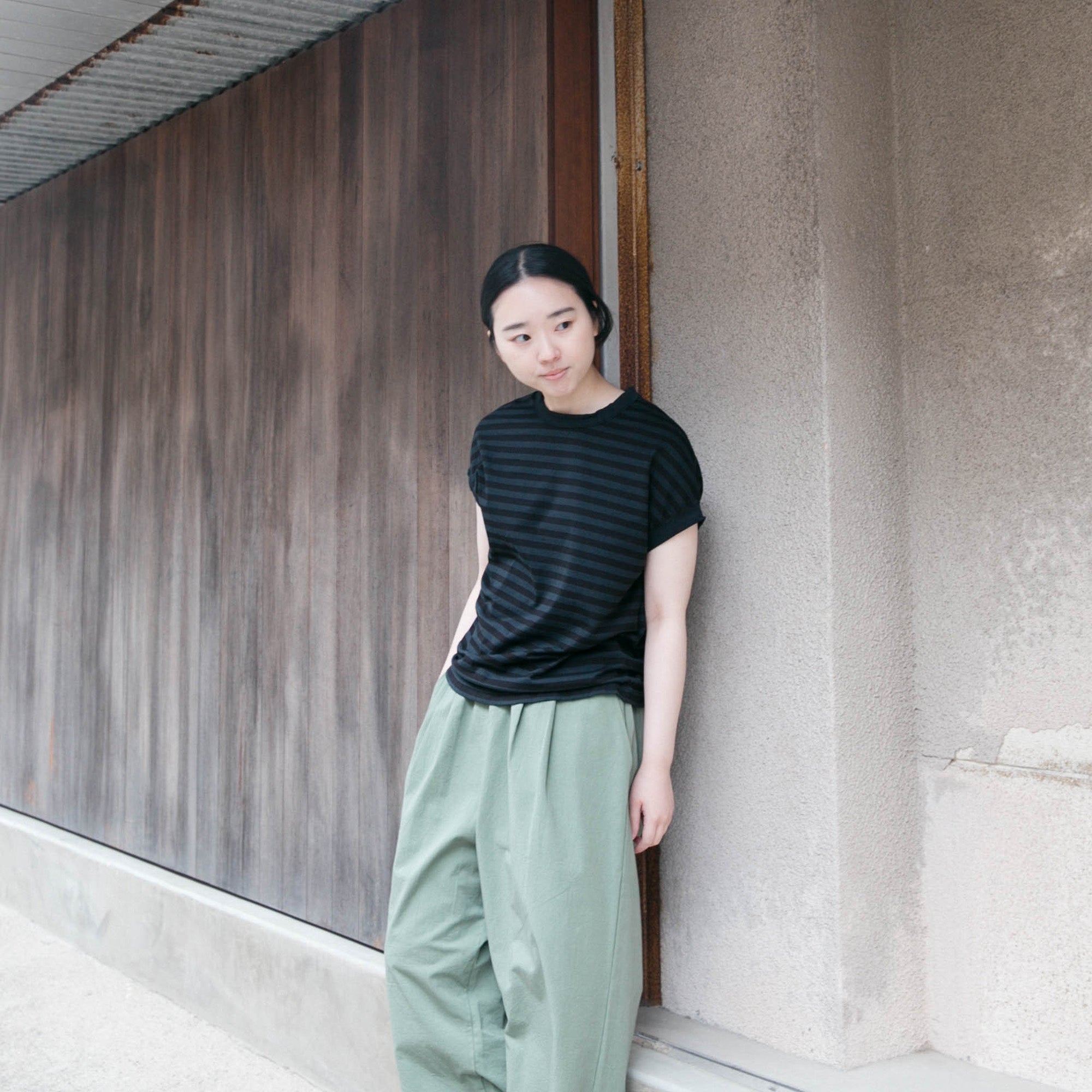 RINEN<br>60/2 スーピマ天竺ボーダー<br>フレンチスリーブ<br>No.R19622