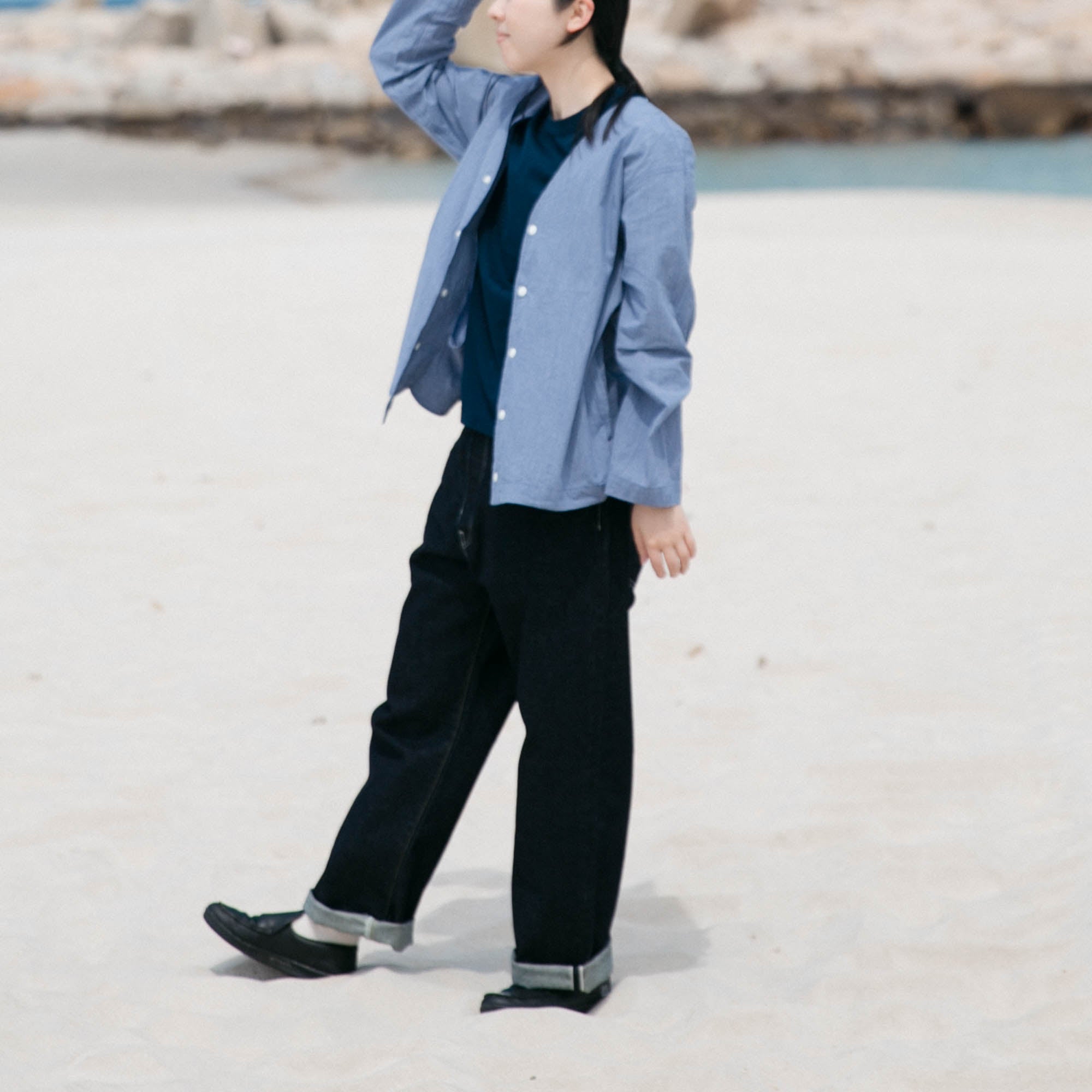 RINEN<br>80/1+50/1強撚平織<br>カーディガンシャツ<br>No.R39606