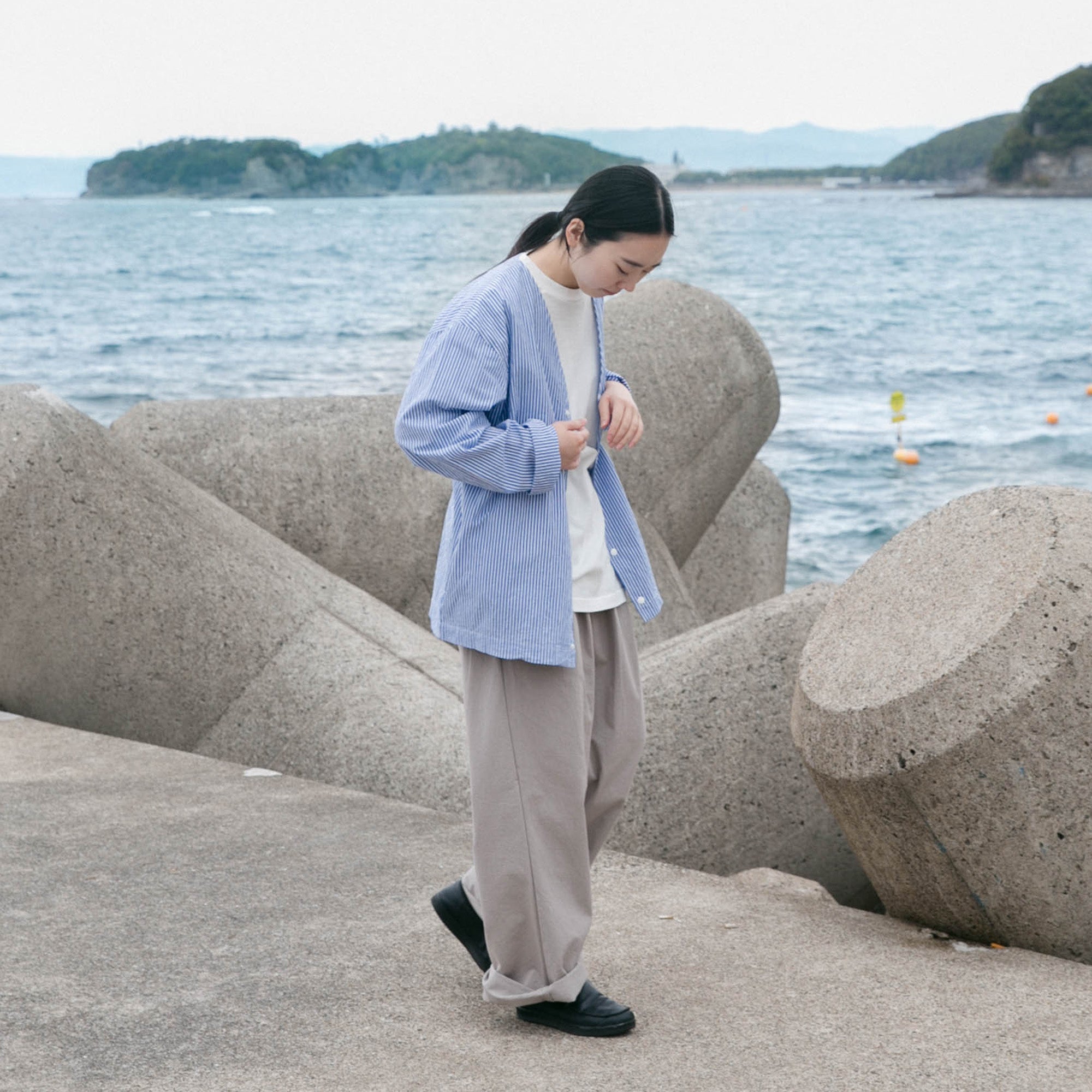 RINEN<br>80/1+50/1強撚平織<br>カーディガンシャツ<br>No.R39606