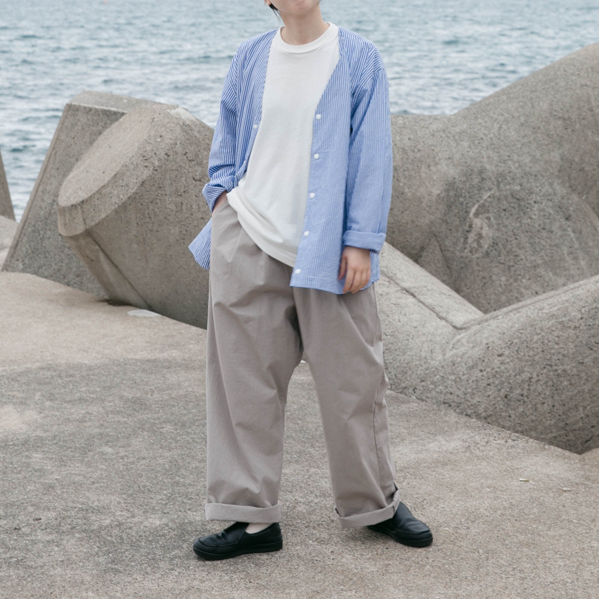 RINEN<br>80/1+50/1強撚平織<br>カーディガンシャツ<br>No.R39606